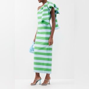 Green and White Striped One Shoulder Dress